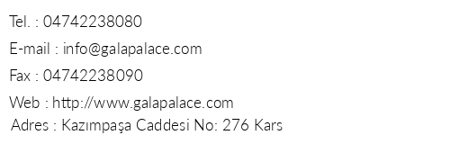 Gala Palace Otel telefon numaralar, faks, e-mail, posta adresi ve iletiim bilgileri